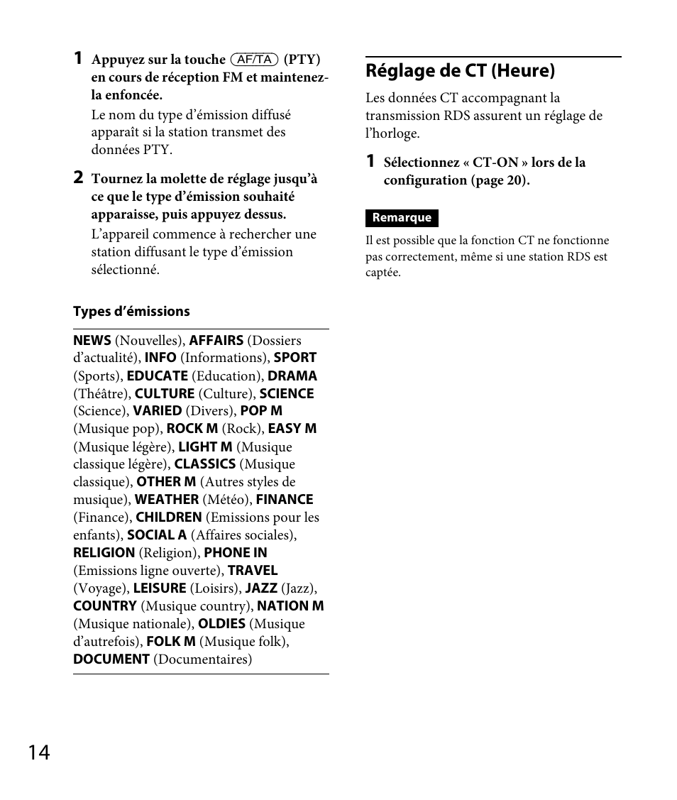 Réglage de ct (heure) | Sony DSX-A30 User Manual | Page 62 / 132