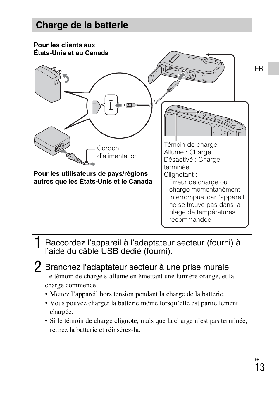 Charge de la batterie | Sony DSC-TF1 User Manual | Page 45 / 579