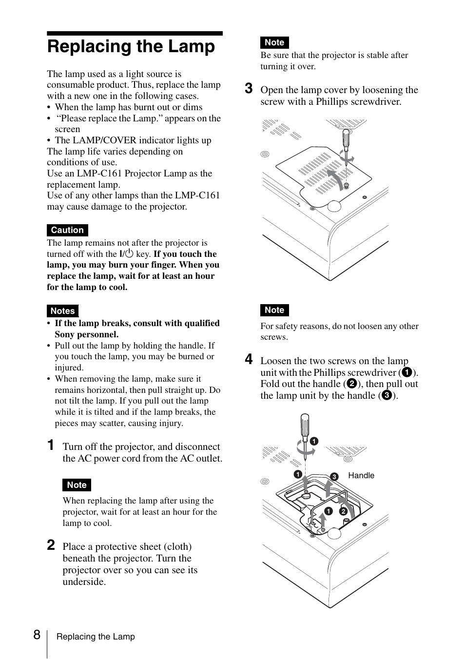 Replacing the lamp | Sony VPL-CX70 User Manual | Page 20 / 88