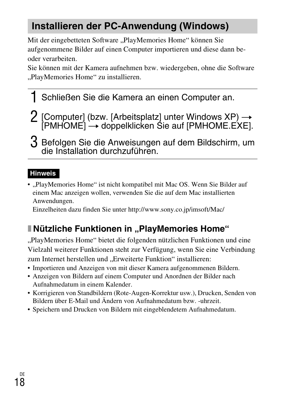Installieren der pc-anwendung (windows) | Sony DSC-W620 User Manual | Page 132 / 435