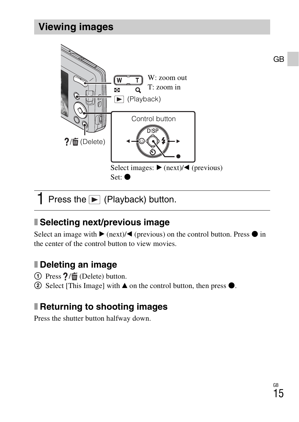 Viewing images | Sony DSC-W620 User Manual | Page 15 / 435