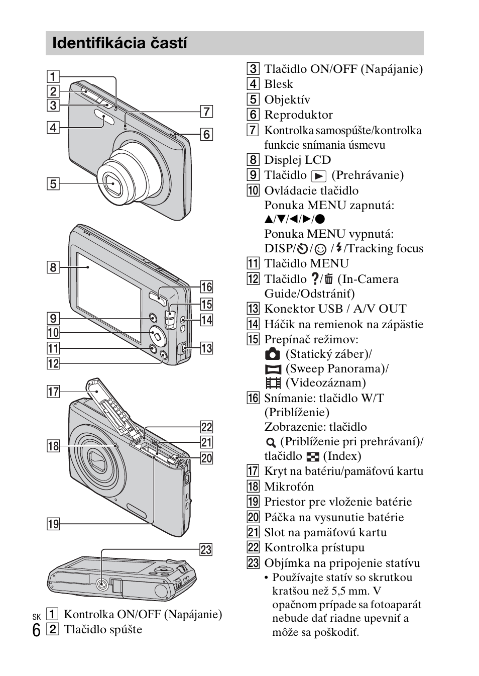 Identifikácia častí | Sony DSC-W620 User Manual | Page 232 / 435