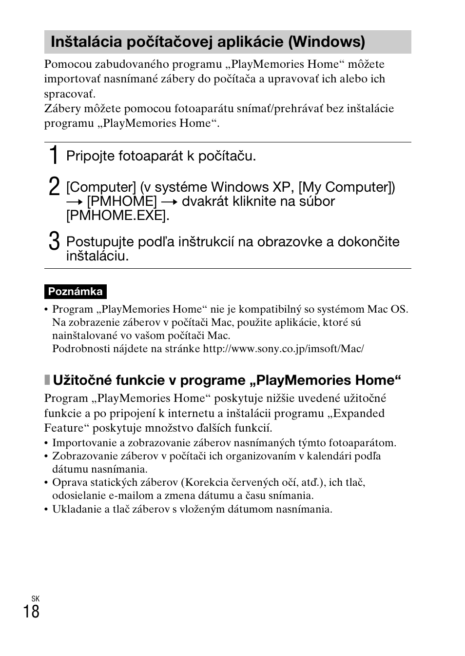 Inštalácia počítačovej aplikácie (windows) | Sony DSC-W620 User Manual | Page 244 / 435
