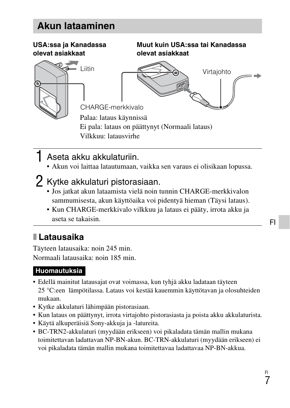 Akun lataaminen | Sony DSC-W620 User Manual | Page 277 / 435