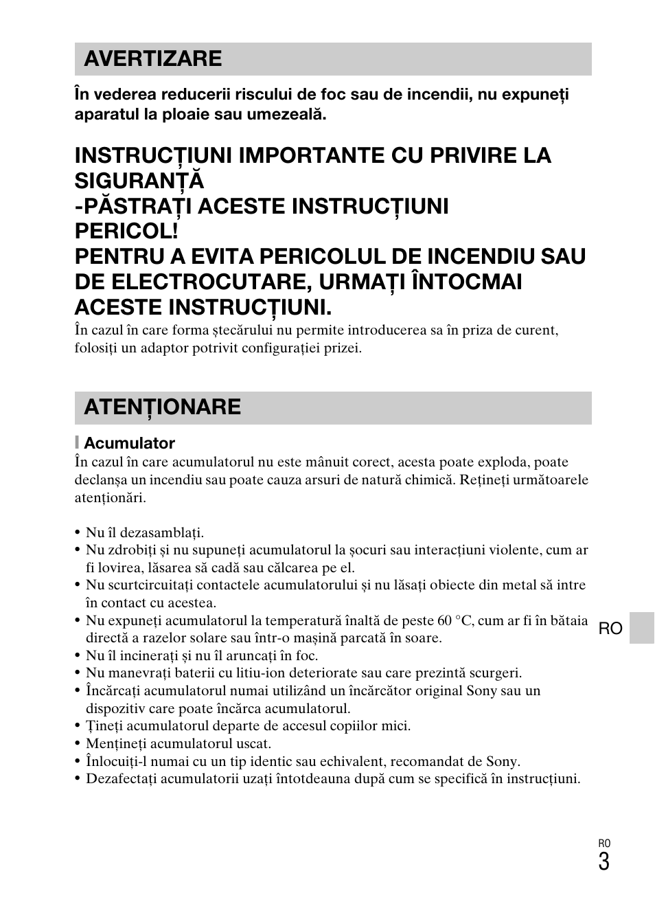 Avertizare atenţionare | Sony DSC-W620 User Manual | Page 361 / 435
