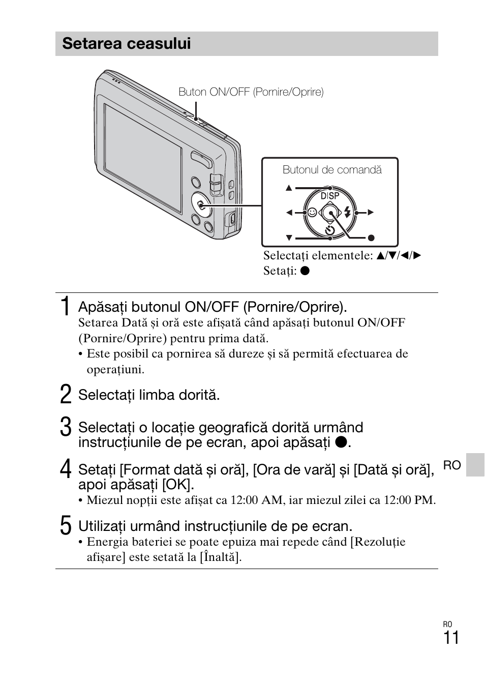 Setarea ceasului | Sony DSC-W620 User Manual | Page 369 / 435