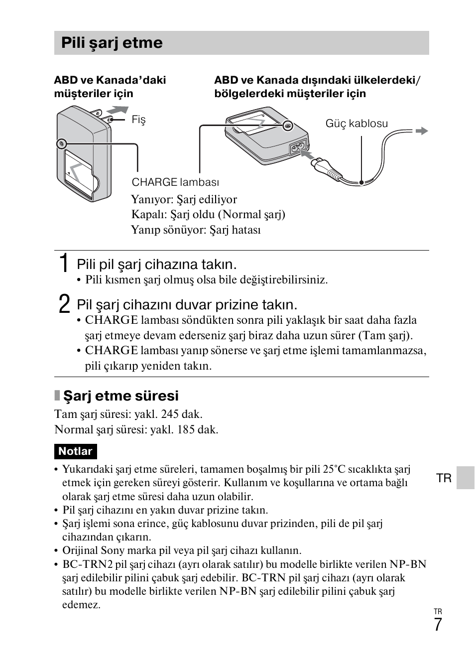 Pili şarj etme | Sony DSC-W620 User Manual | Page 387 / 435