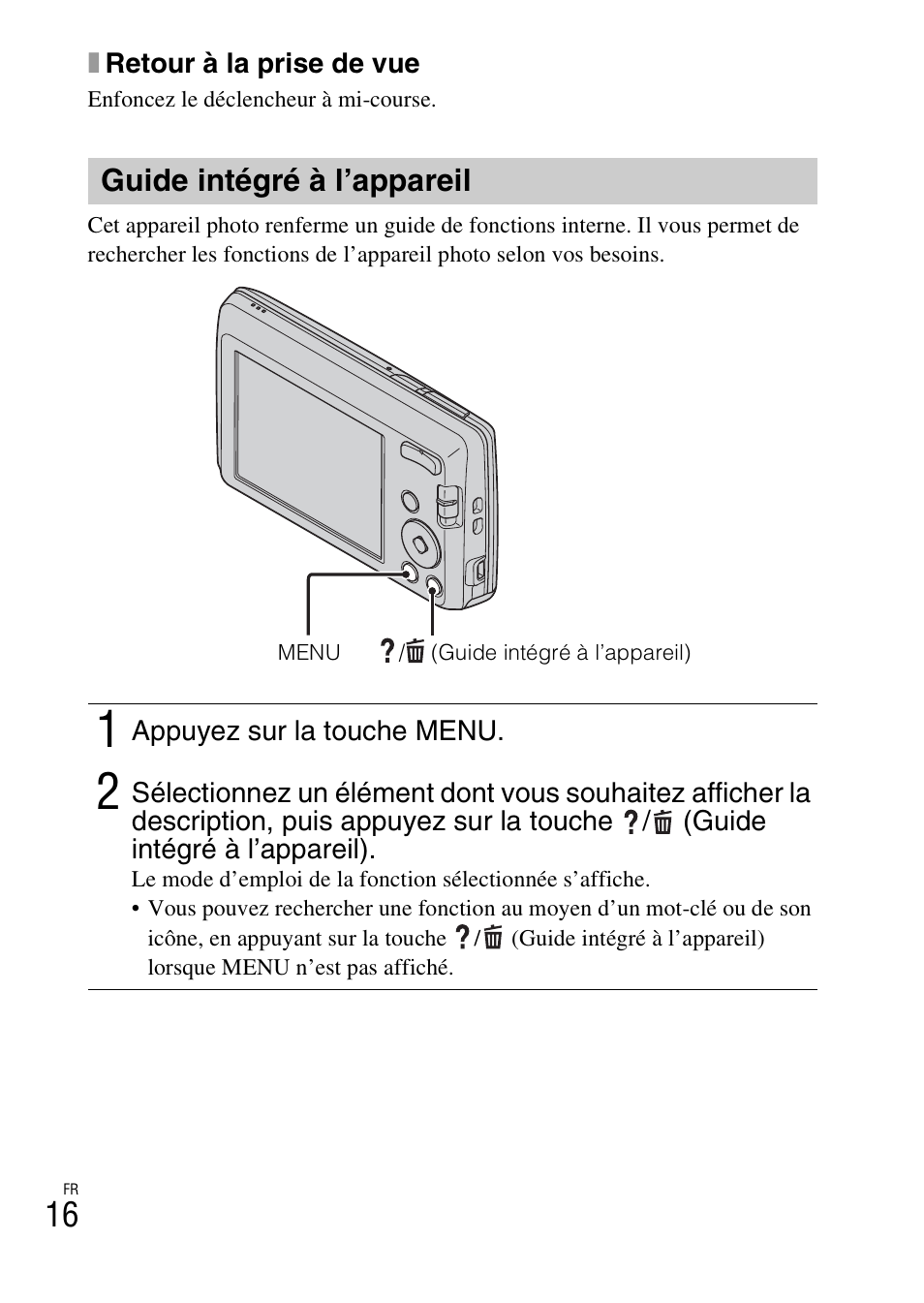 Guide intégré à l’appareil | Sony DSC-W620 User Manual | Page 40 / 435