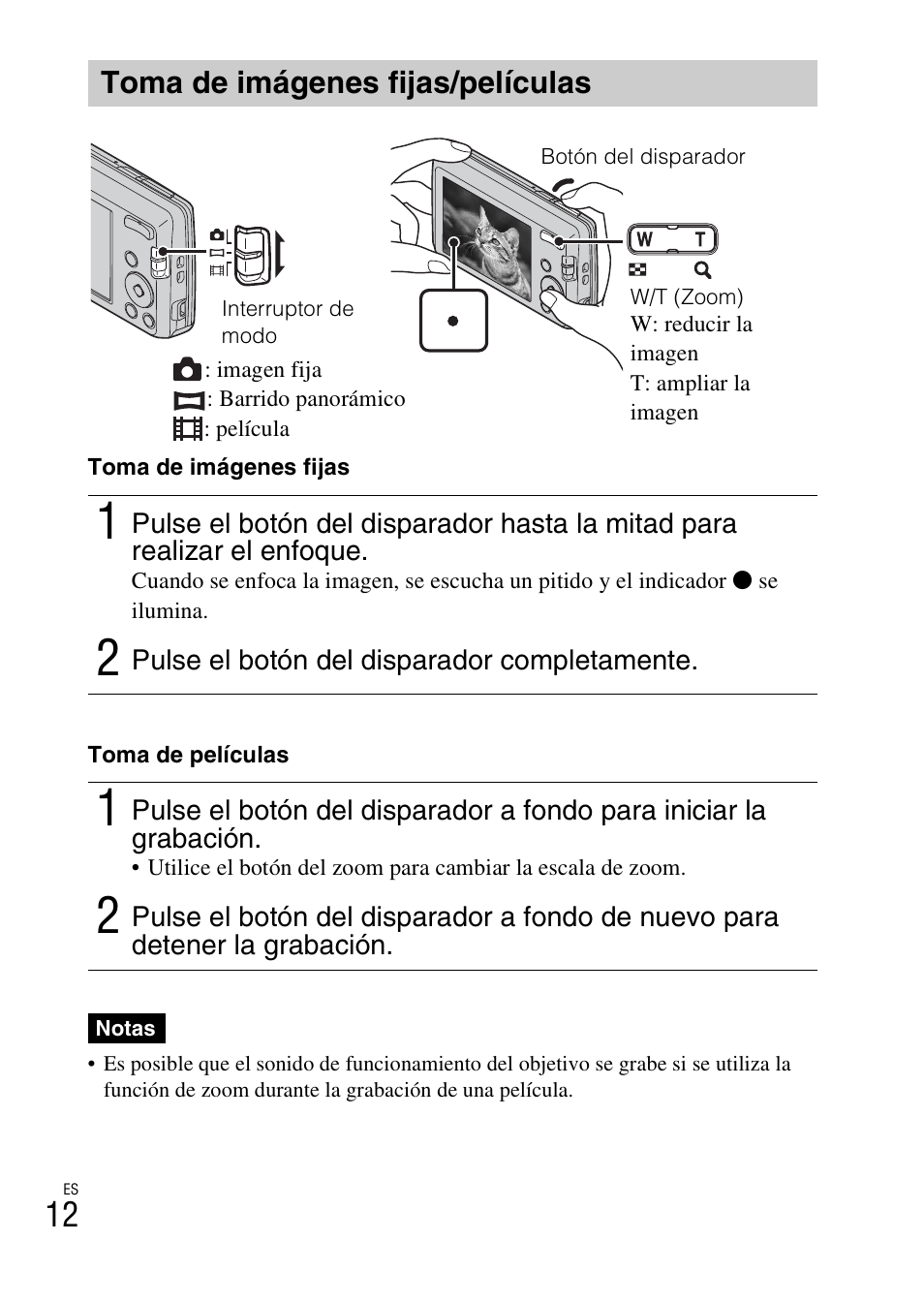 Toma de imágenes fijas/películas | Sony DSC-W620 User Manual | Page 82 / 435