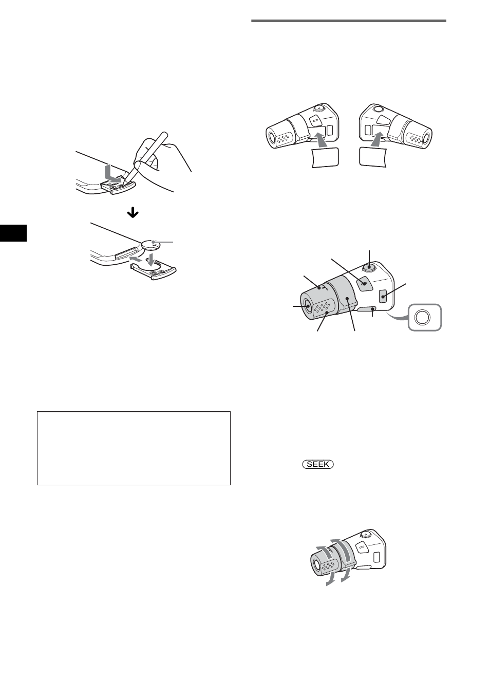 Joystick rm-x4s (nur cdx-s2250v), Joystick rm-x4s, Nur cdx-s2250v) | Austauschen der lithiumbatterie, Anbringen des aufklebers, Lage und funktion der bedienelemente, Wechseln der drehrichtung | Sony CDX-S2250S User Manual | Page 28 / 92