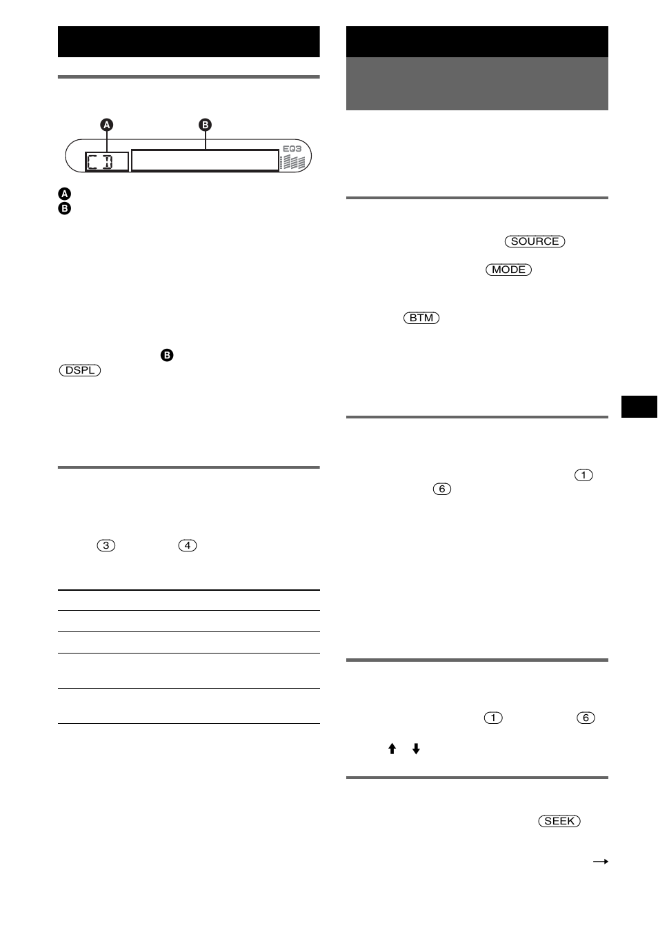 Displayitems, Herhaaldelijk en willekeurig afspelen, Radio | Zenders opslaan en ontvangen, Automatisch opslaan - btm, Handmatig opslaan, Opgeslagen zenders ontvangen, Automatisch afstemmen, Displayitems herhaaldelijk en willekeurig afspelen, Rep 7 | Sony CDX-S2250S User Manual | Page 77 / 92