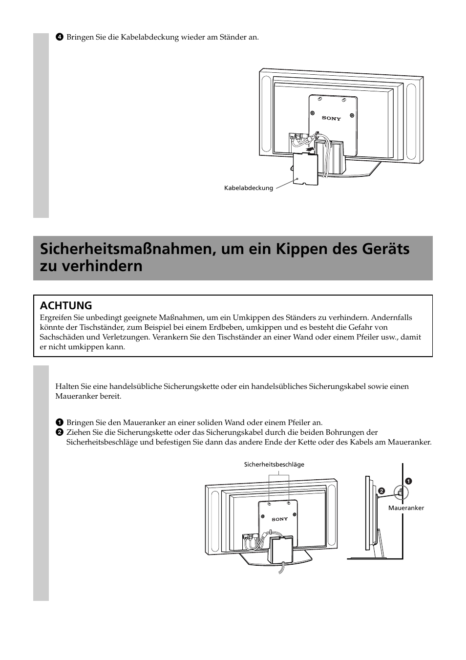 Achtung | Sony SU-P50T2 User Manual | Page 100 / 132