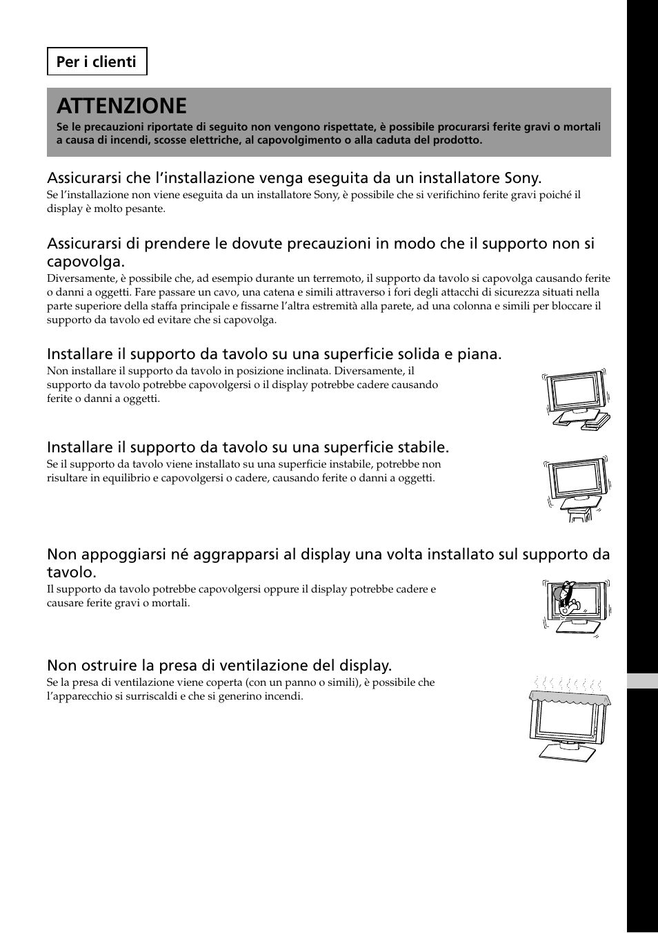 Attenzione | Sony SU-P50T2 User Manual | Page 103 / 132