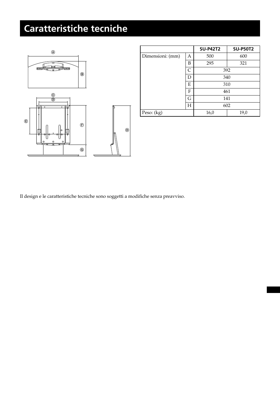 Caratteristiche tecniche | Sony SU-P50T2 User Manual | Page 111 / 132