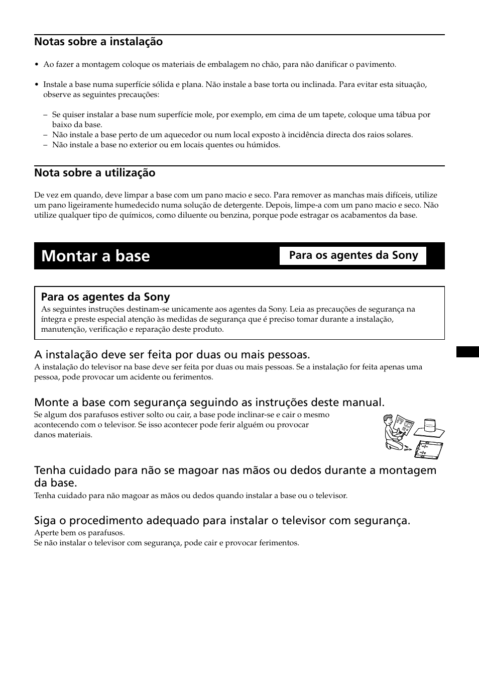 Montar a base | Sony SU-P50T2 User Manual | Page 35 / 132
