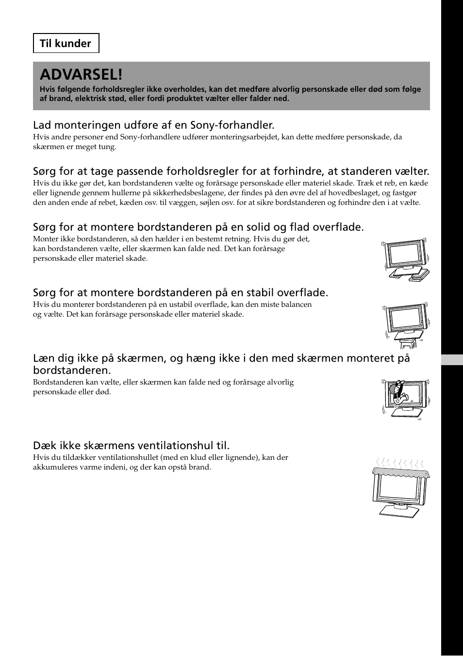 Advarsel | Sony SU-P50T2 User Manual | Page 43 / 132