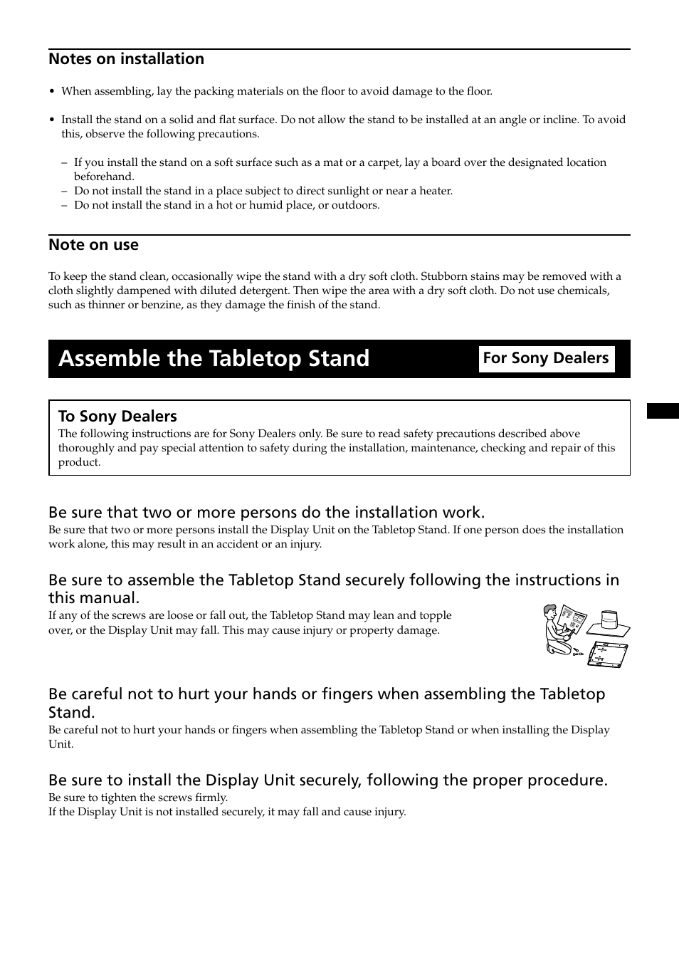 Assemble the tabletop stand | Sony SU-P50T2 User Manual | Page 5 / 132