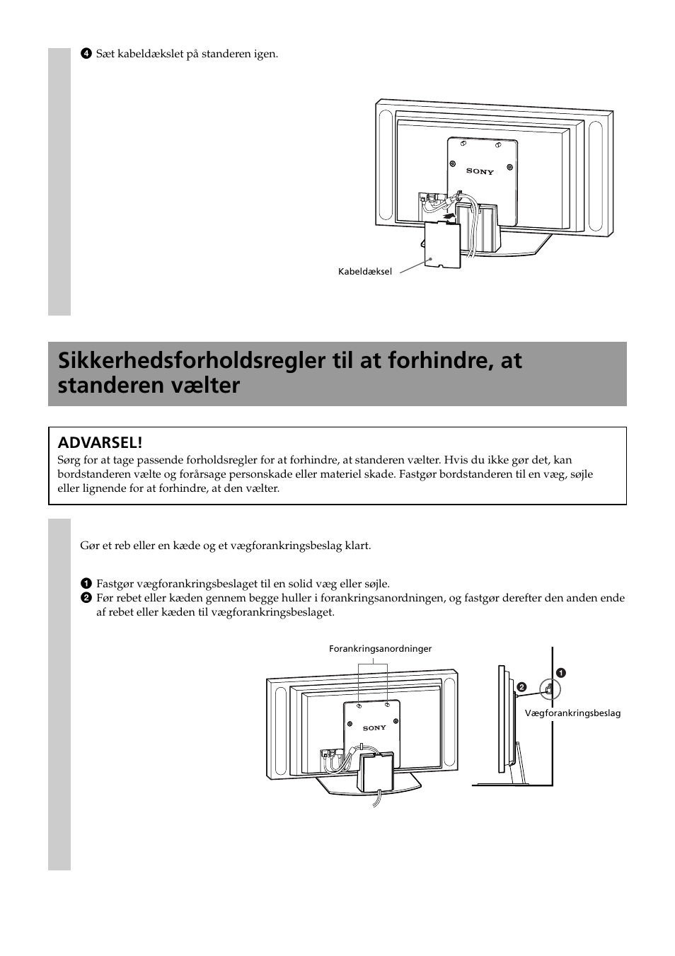 Advarsel | Sony SU-P50T2 User Manual | Page 50 / 132