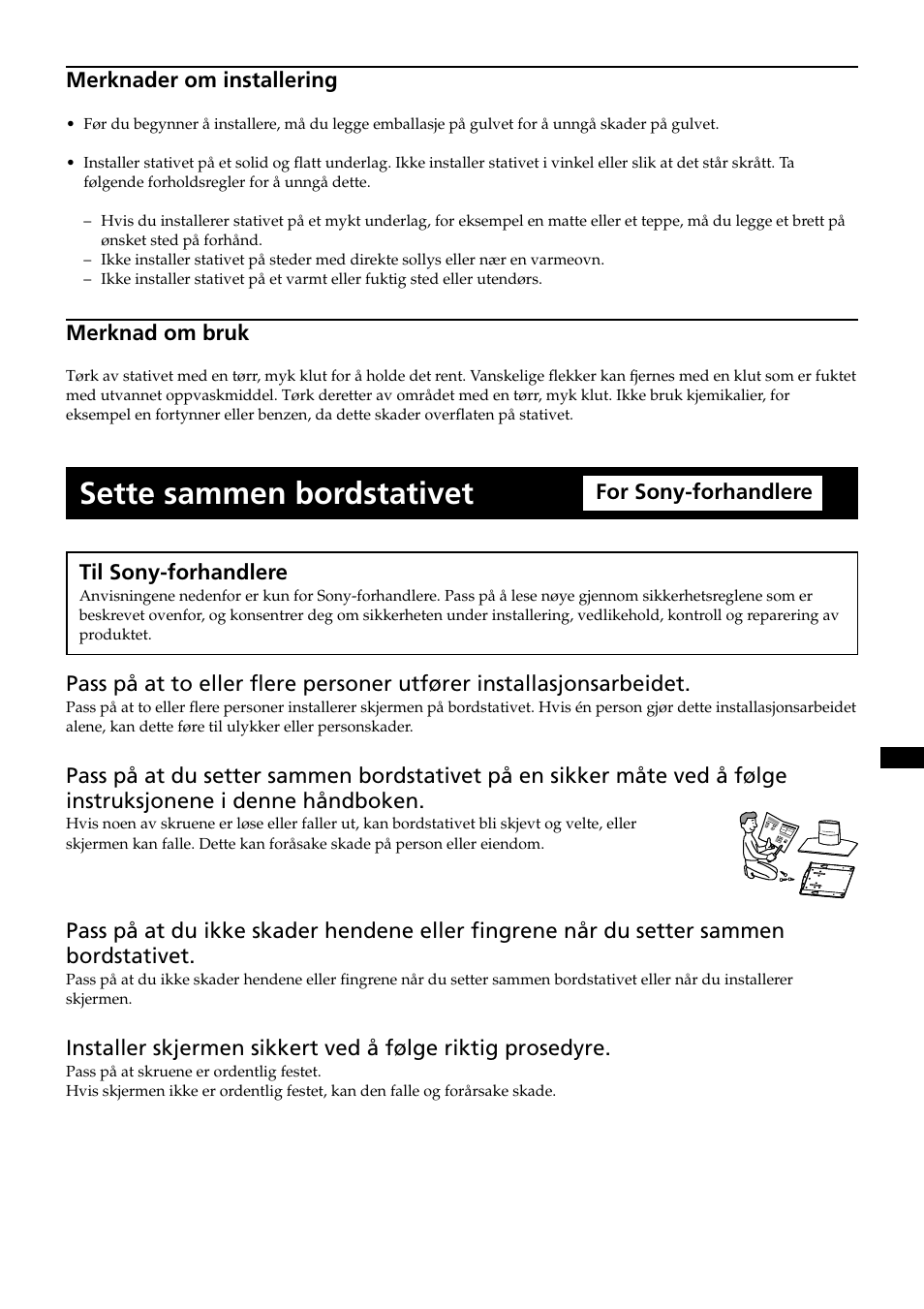 Sette sammen bordstativet | Sony SU-P50T2 User Manual | Page 55 / 132