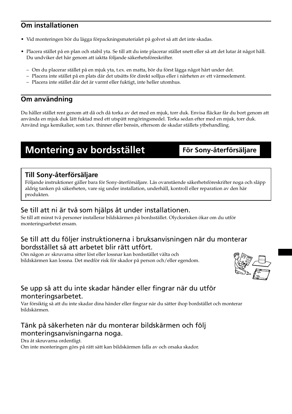 Montering av bordsstället | Sony SU-P50T2 User Manual | Page 65 / 132