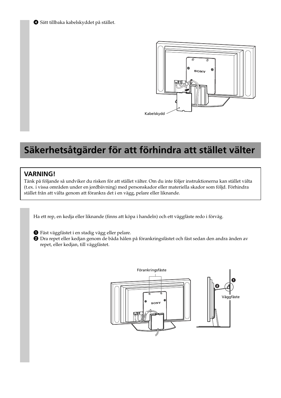 Varning | Sony SU-P50T2 User Manual | Page 70 / 132