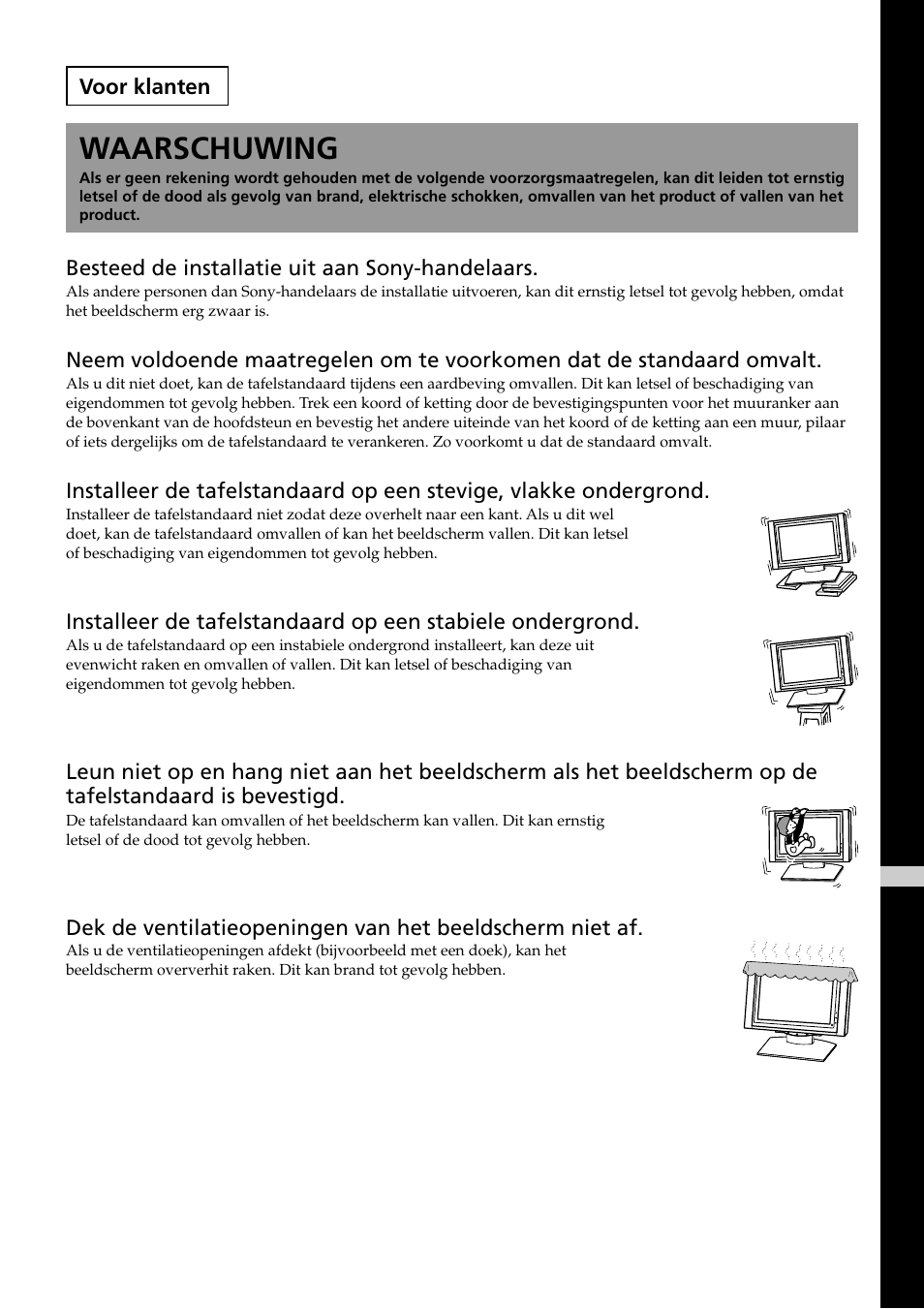 Waarschuwing | Sony SU-P50T2 User Manual | Page 83 / 132