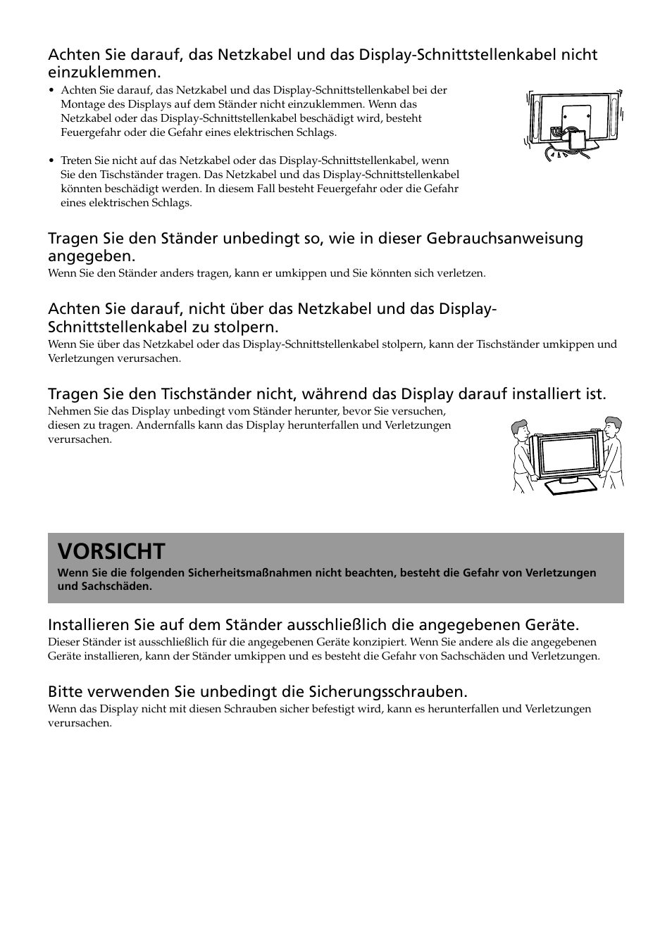 Vorsicht | Sony SU-P50T2 User Manual | Page 94 / 132