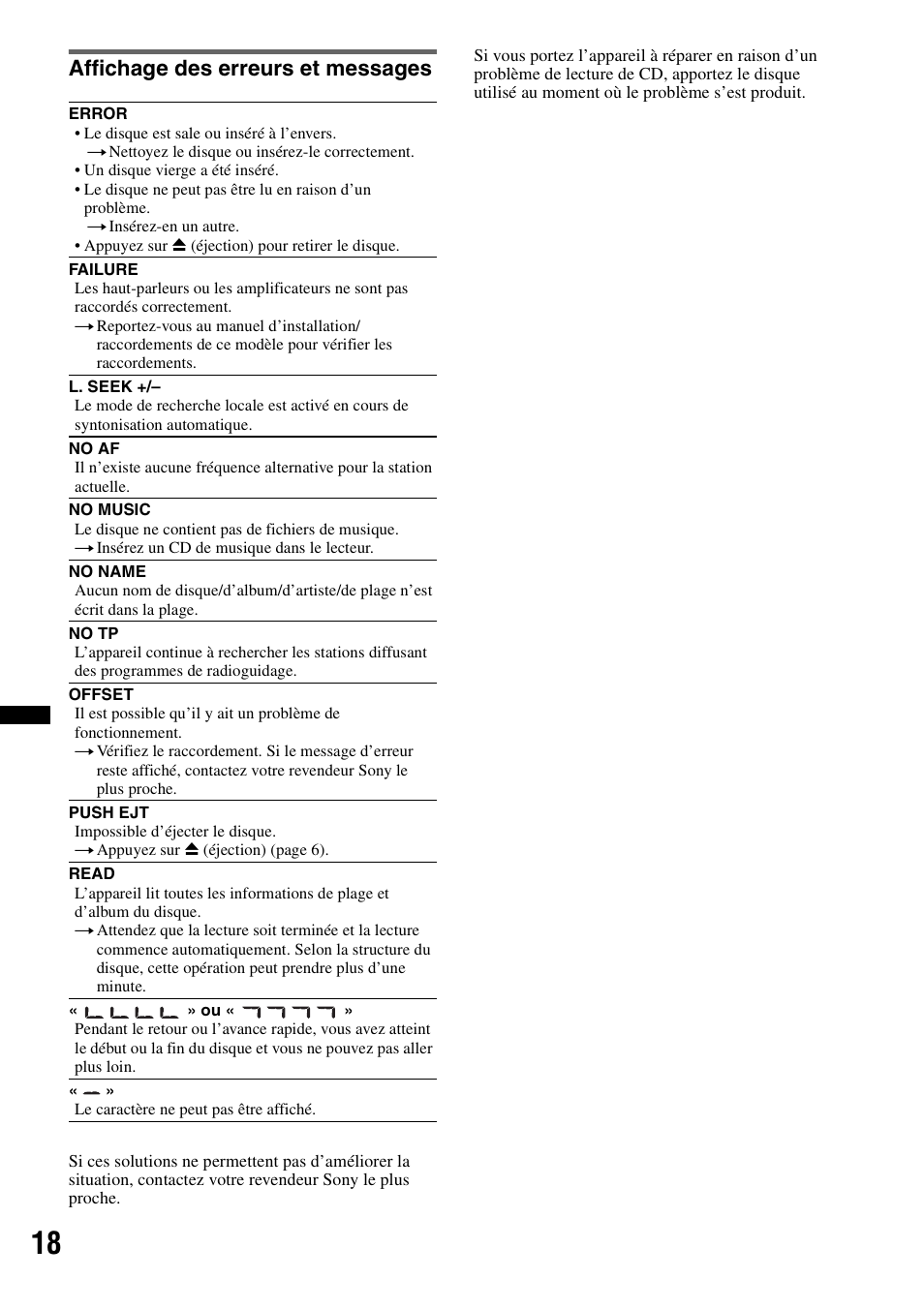 Affichage des erreurs et messages | Sony CDX-GT252MP User Manual | Page 52 / 92