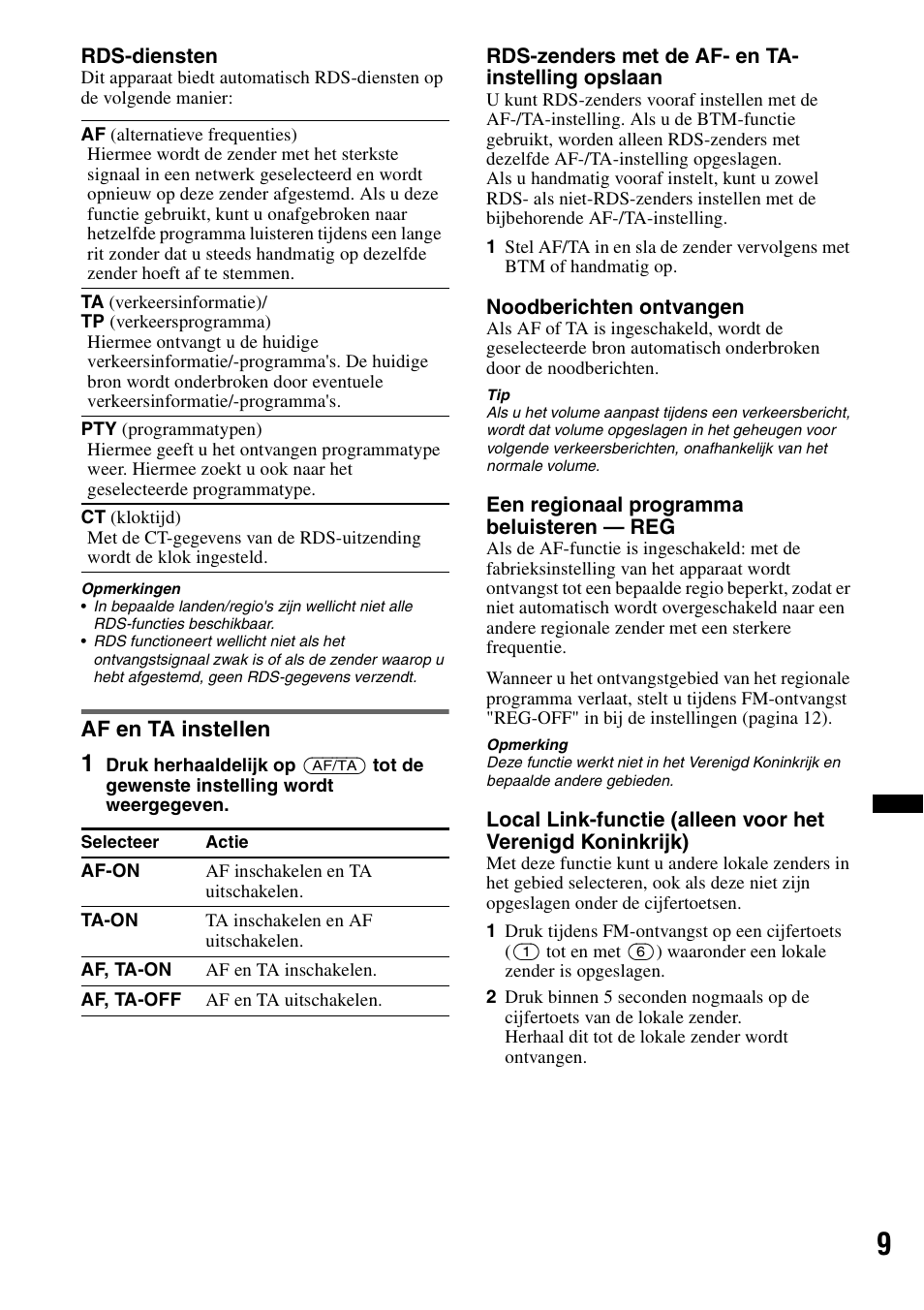 Af en ta instellen | Sony CDX-GT29 User Manual | Page 79 / 92