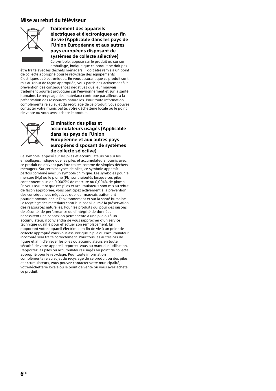 Mise au rebut du téléviseur | Sony KD-49X8505B User Manual | Page 22 / 328