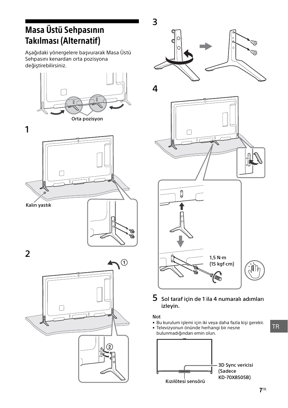Masa üstü sehpasının takılması (alternatif) | Sony KD-49X8505B User Manual | Page 285 / 328