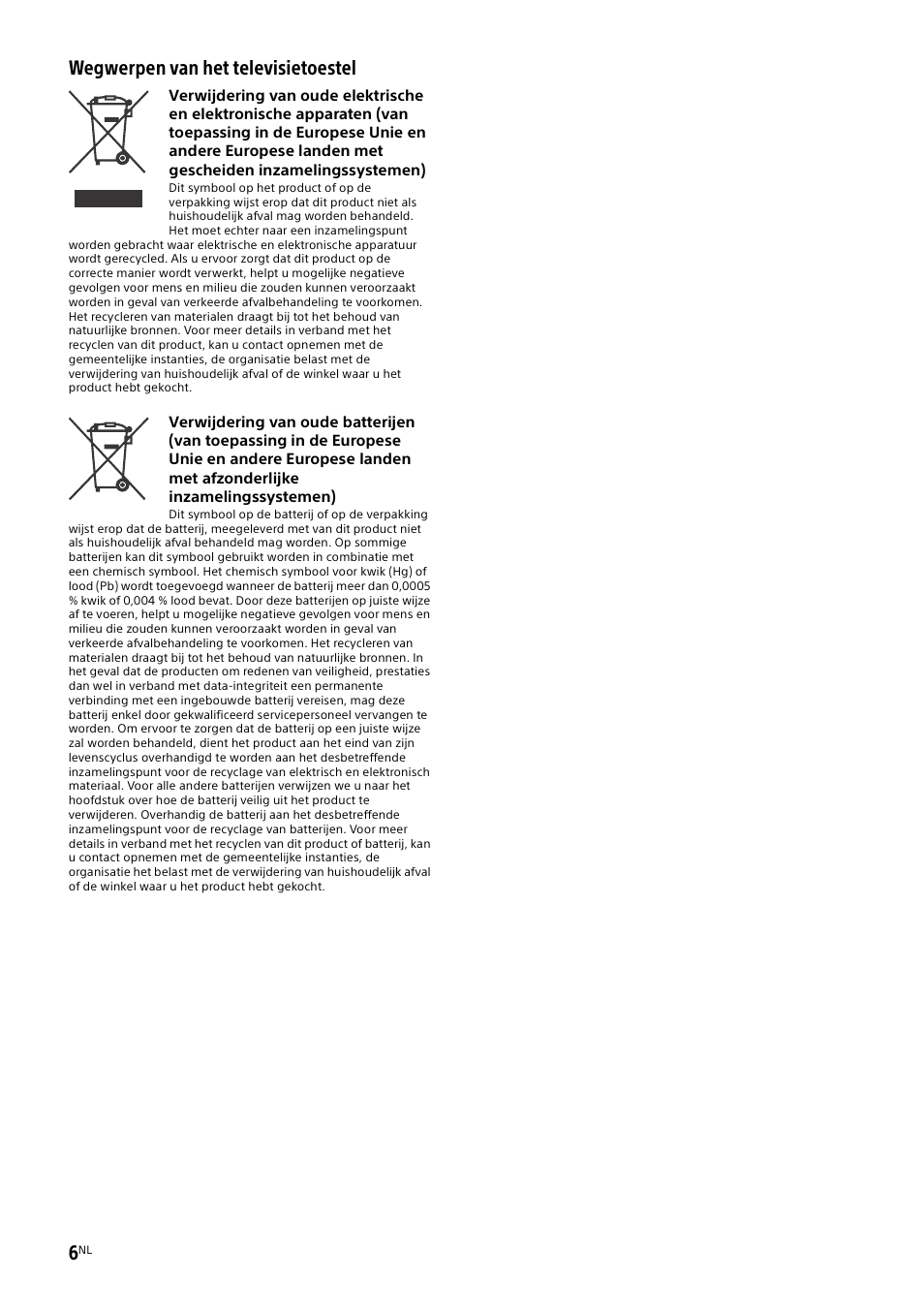 Wegwerpen van het televisietoestel | Sony KD-49X8505B User Manual | Page 54 / 328