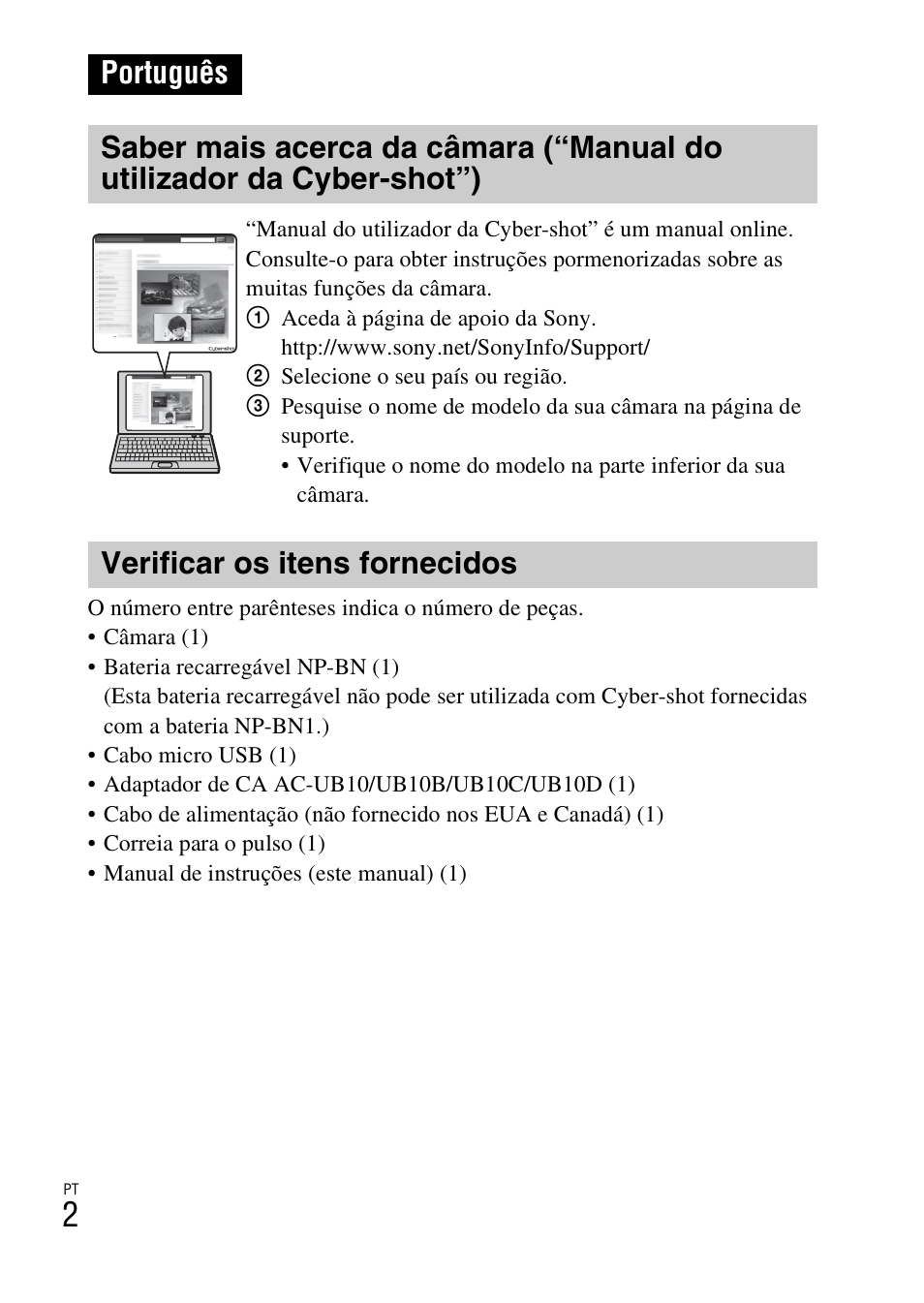 Português, Verificar os itens fornecidos | Sony DSC-WX60 User Manual | Page 142 / 611