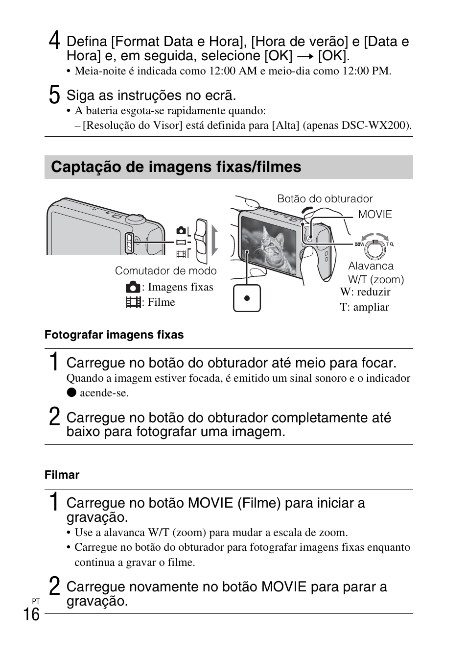 Captação de imagens fixas/filmes | Sony DSC-WX60 User Manual | Page 156 / 611
