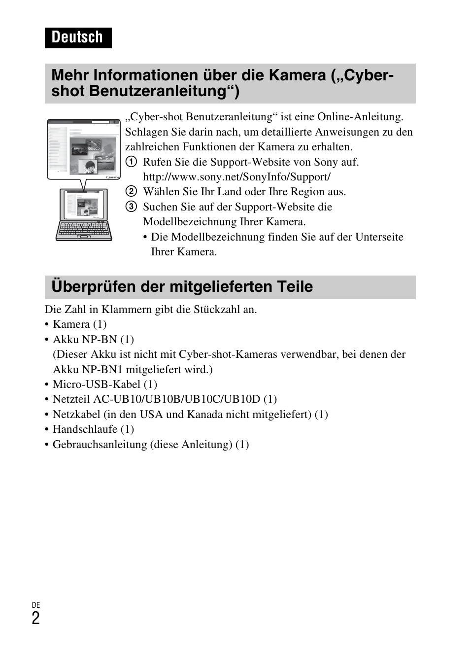 Deutsch, Überprüfen der mitgelieferten teile | Sony DSC-WX60 User Manual | Page 176 / 611