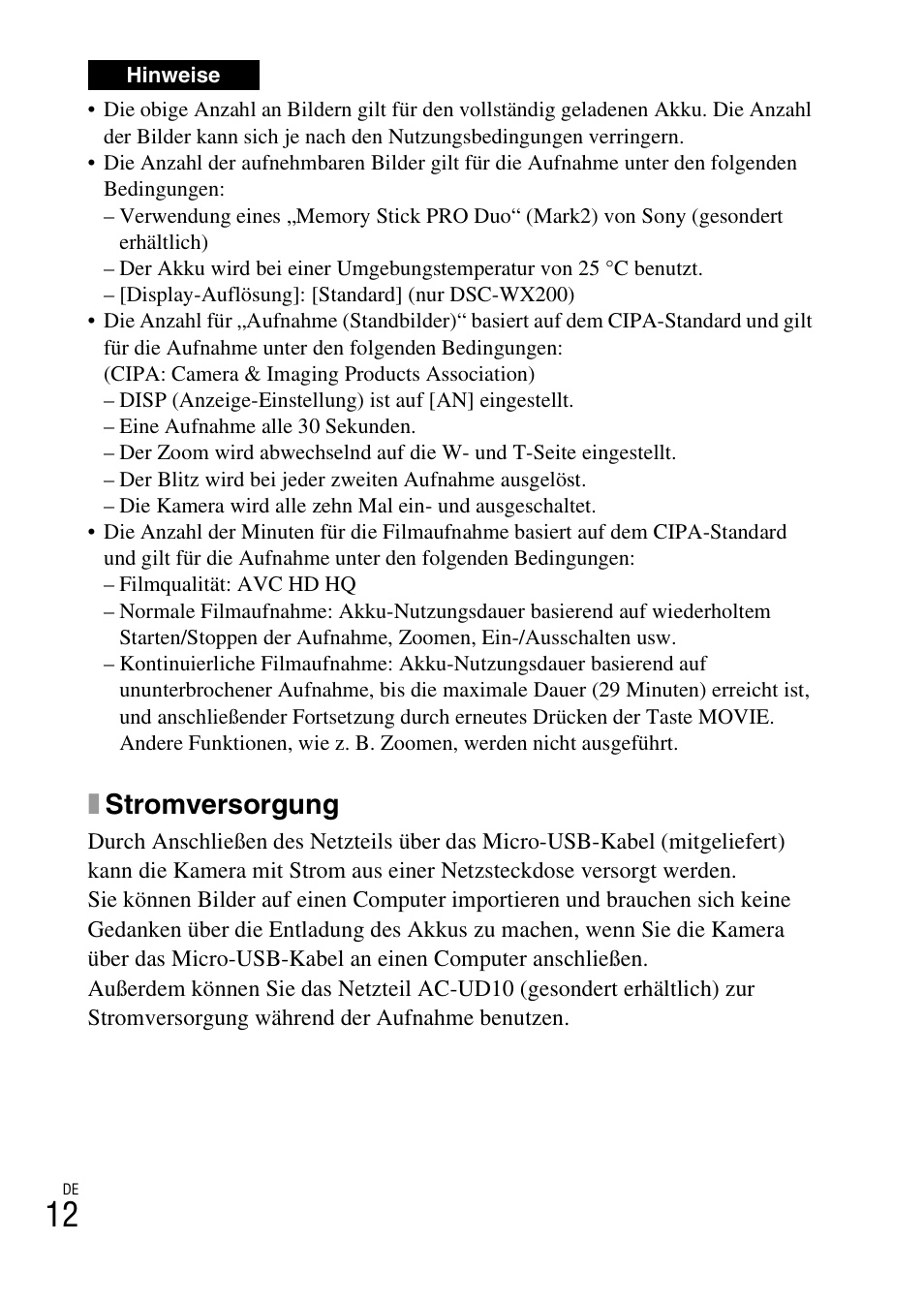 Xstromversorgung | Sony DSC-WX60 User Manual | Page 186 / 611