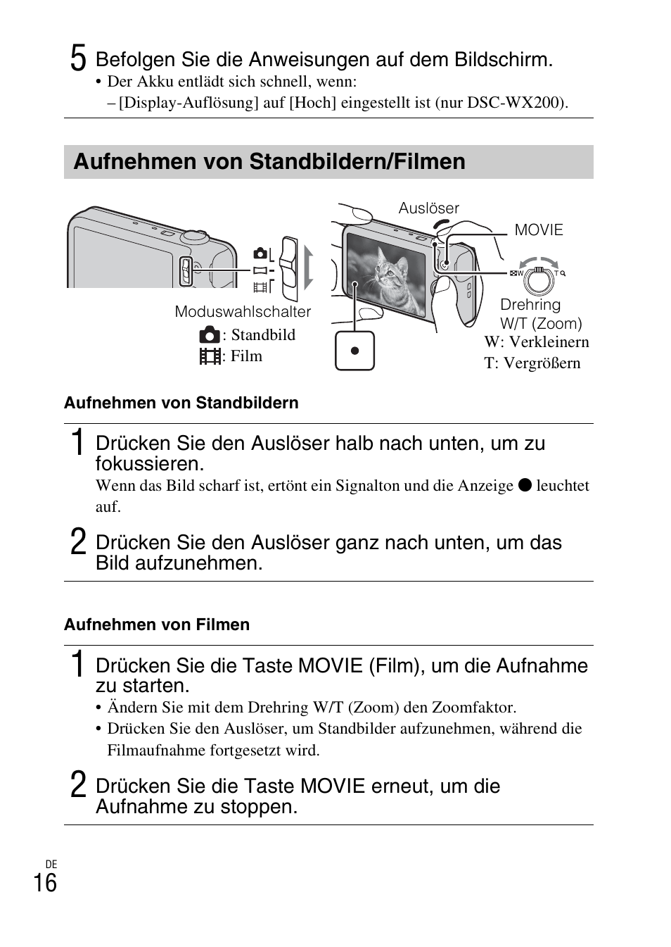 Aufnehmen von standbildern/filmen | Sony DSC-WX60 User Manual | Page 190 / 611