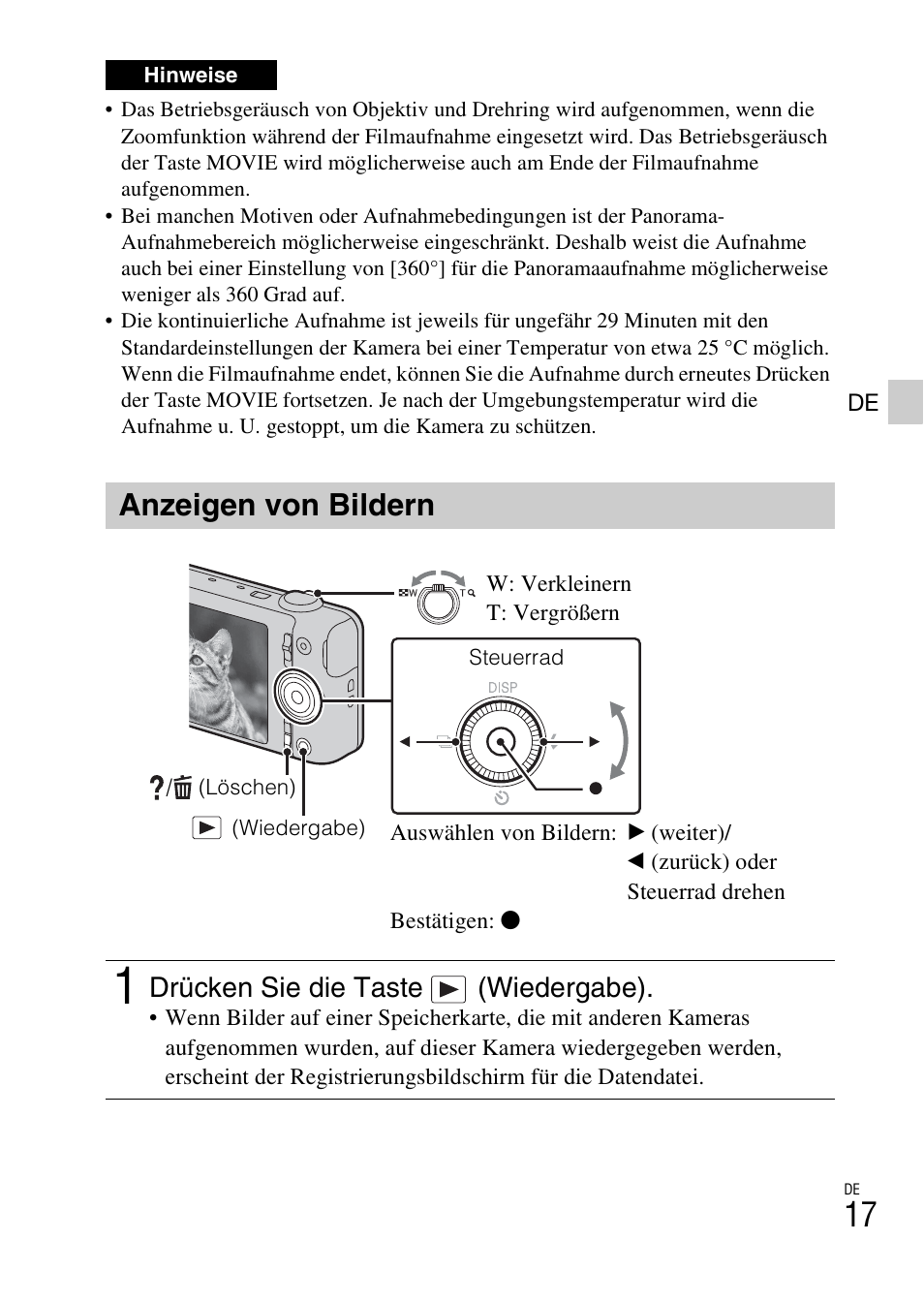 Anzeigen von bildern, Drücken sie die taste (wiedergabe) | Sony DSC-WX60 User Manual | Page 191 / 611