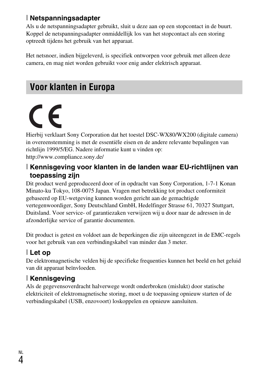 Voor klanten in europa | Sony DSC-WX60 User Manual | Page 212 / 611