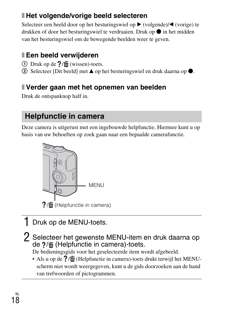 Helpfunctie in camera | Sony DSC-WX60 User Manual | Page 226 / 611