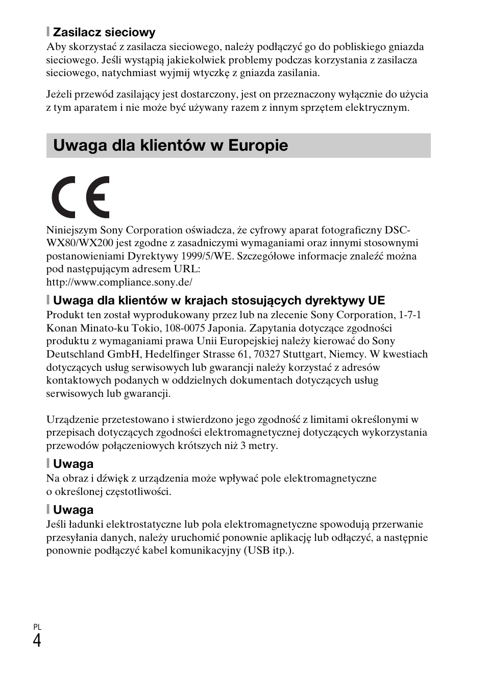 Uwaga dla klientów w europie | Sony DSC-WX60 User Manual | Page 246 / 611