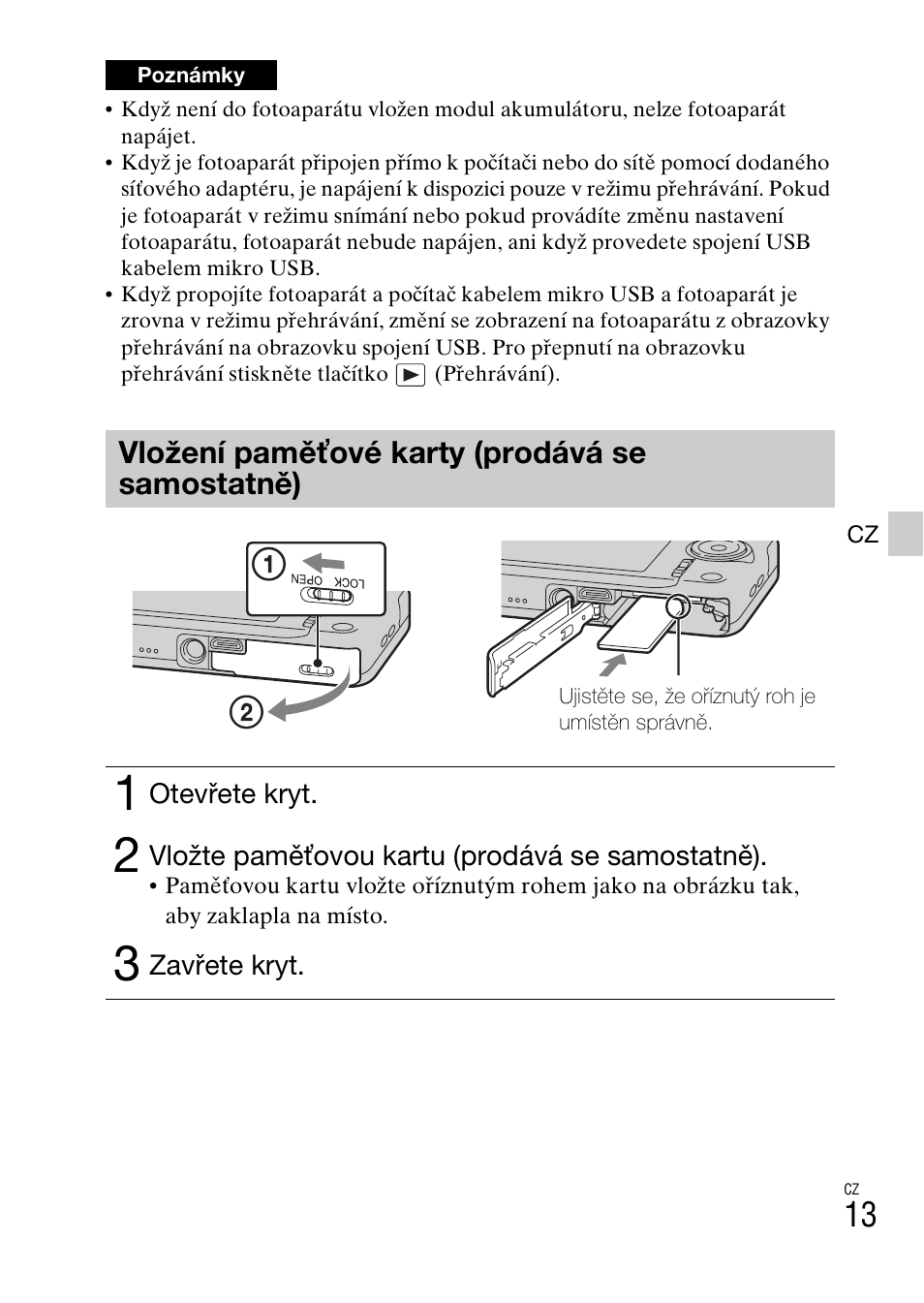 Vložení paměťové karty (prodává se samostatně) | Sony DSC-WX60 User Manual | Page 289 / 611
