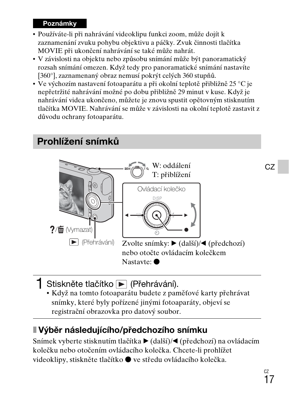 Prohlížení snímků, Xvýběr následujícího/předchozího snímku, Stiskněte tlačítko (přehrávání) | Sony DSC-WX60 User Manual | Page 293 / 611