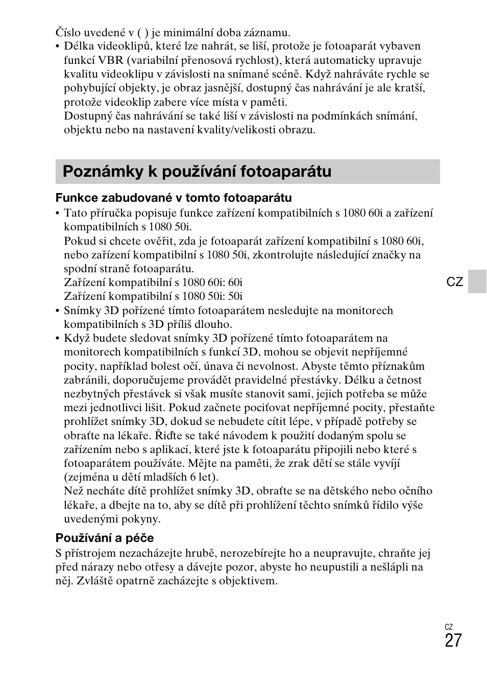 Poznámky k používání fotoaparátu | Sony DSC-WX60 User Manual | Page 303 / 611