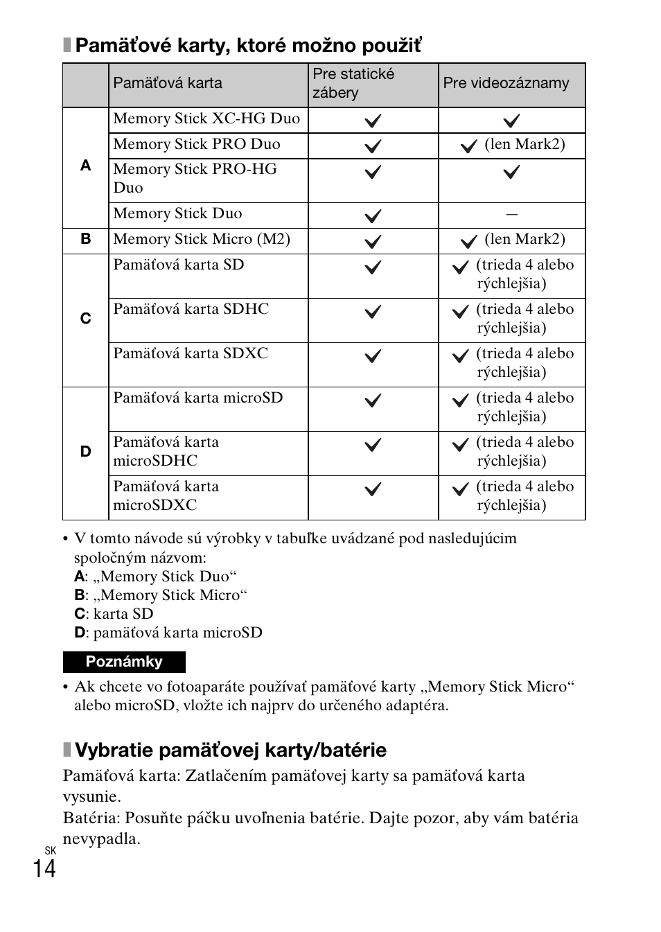 Xpamäťové karty, ktoré možno použiť, Xvybratie pamäťovej karty/batérie | Sony DSC-WX60 User Manual | Page 358 / 611