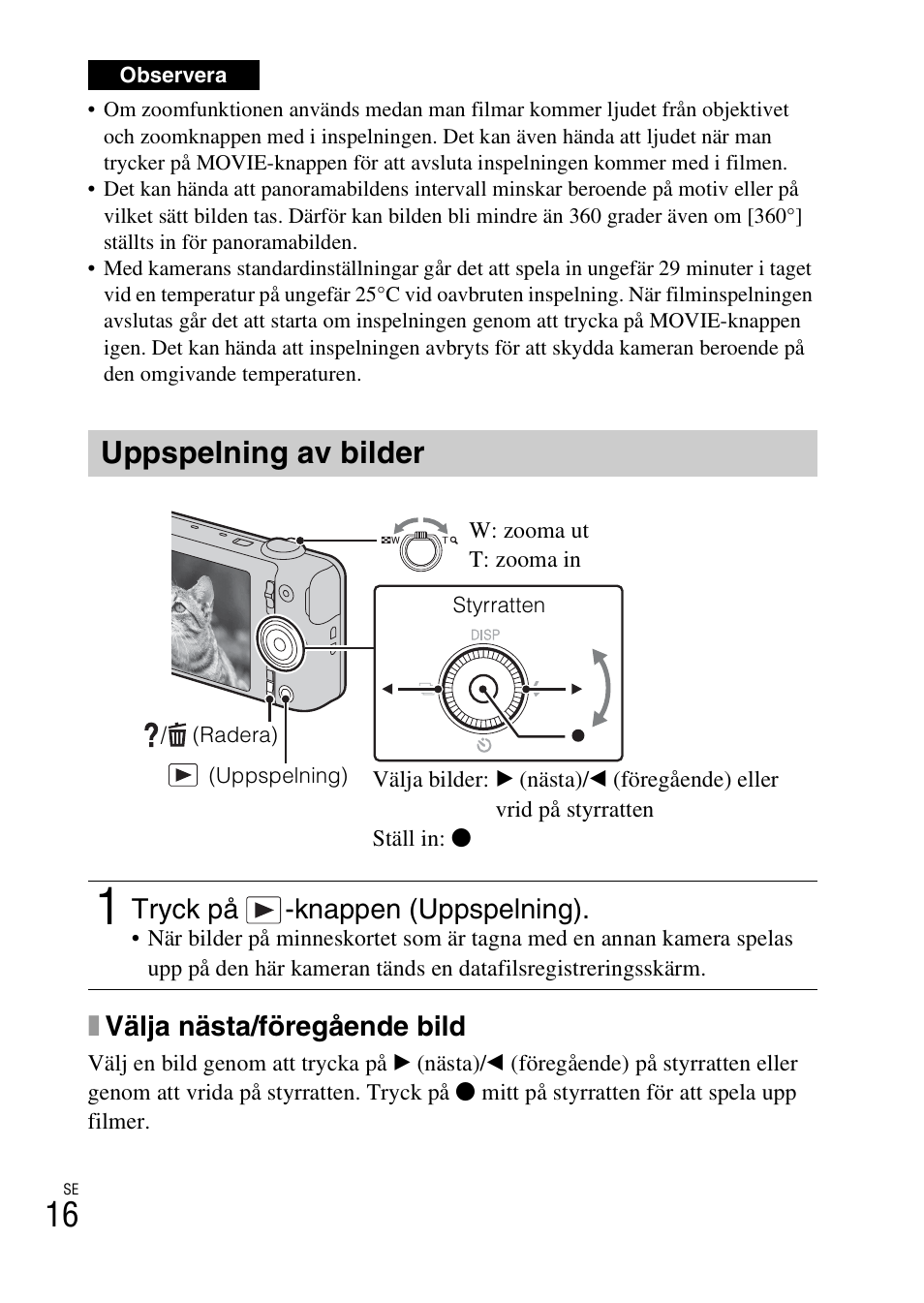 Uppspelning av bilder, Xvälja nästa/föregående bild, Tryck på -knappen (uppspelning) | Sony DSC-WX60 User Manual | Page 394 / 611