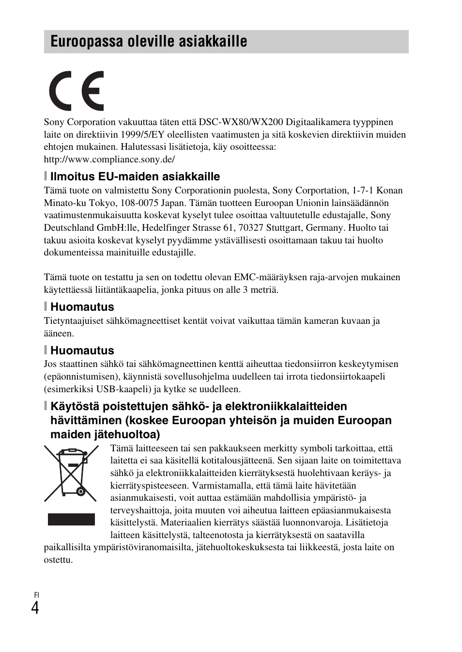 Euroopassa oleville asiakkaille | Sony DSC-WX60 User Manual | Page 414 / 611