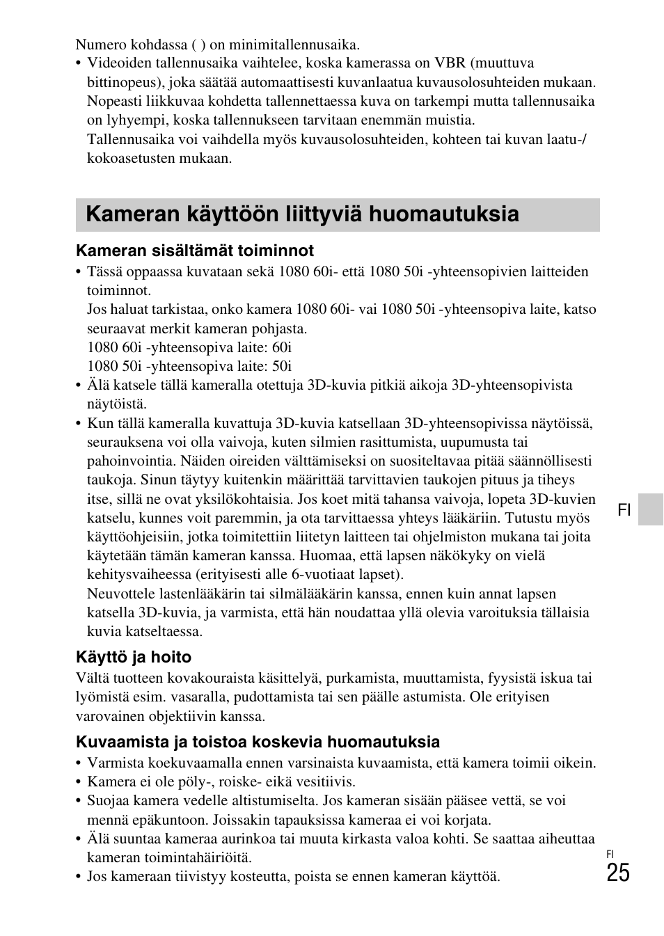 Kameran käyttöön liittyviä huomautuksia | Sony DSC-WX60 User Manual | Page 435 / 611