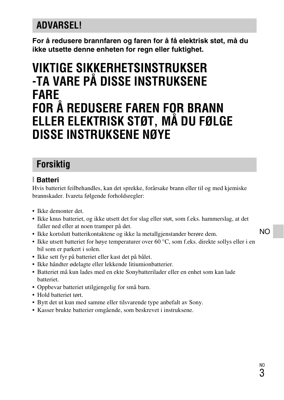 Advarsel! forsiktig | Sony DSC-WX60 User Manual | Page 443 / 611