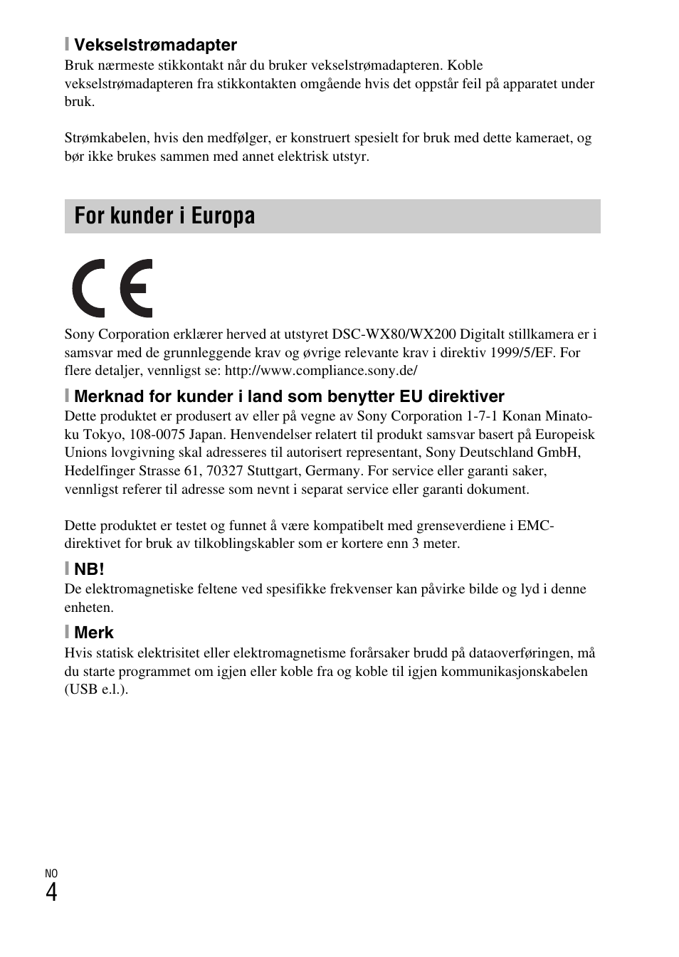 For kunder i europa | Sony DSC-WX60 User Manual | Page 444 / 611